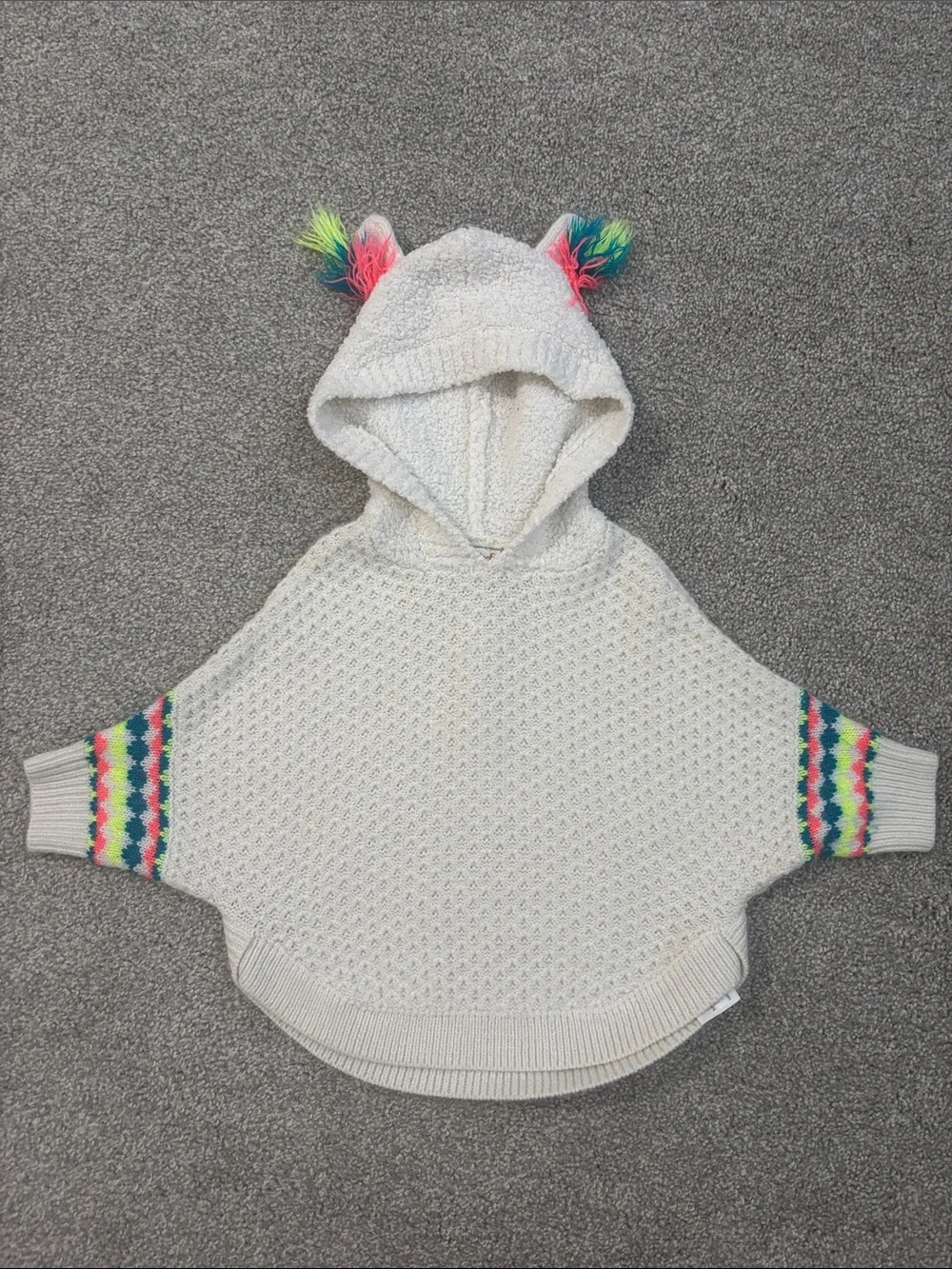 Cat & Jack Cream Hooded Poncho with Rainbow Pom Accents